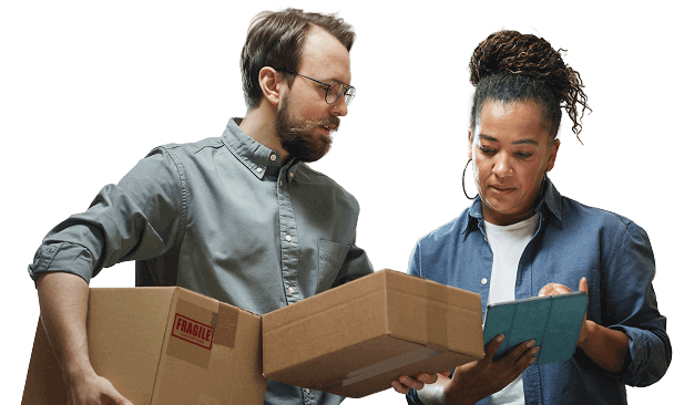 Person holding boxes getting help